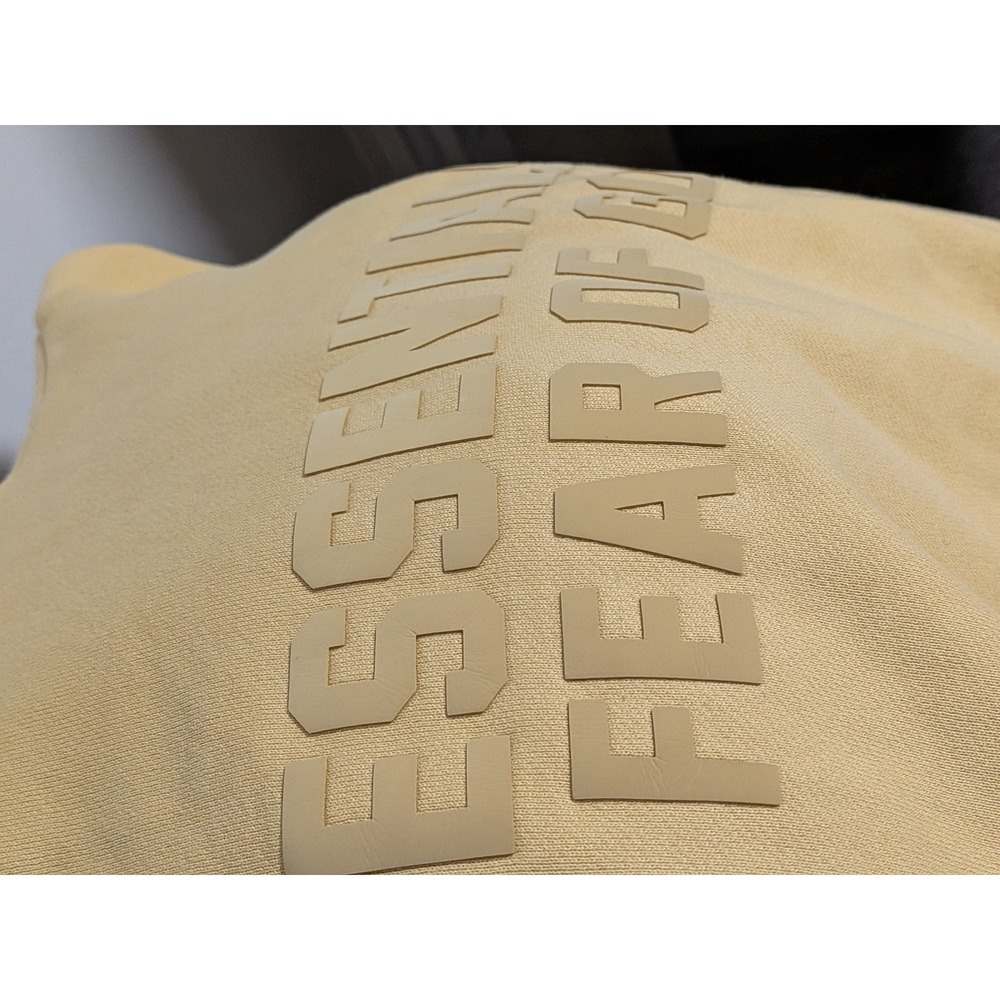 Fear of God Essentials Hoodie Yellow Lemonade Logo Pullover Sweatshirt Mens L - Picture 13 of 13